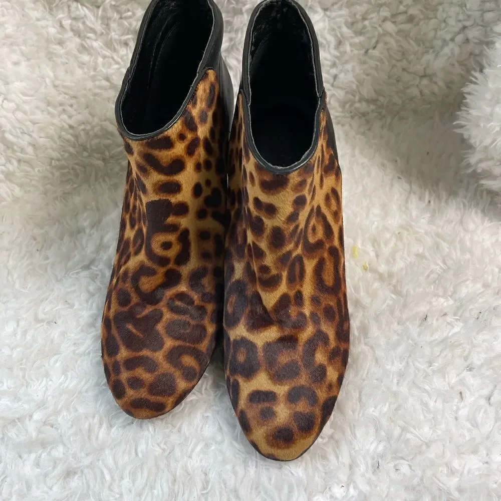 Nine West leather calf hair leopard print &black ankle slip on boots SZ9.5M
